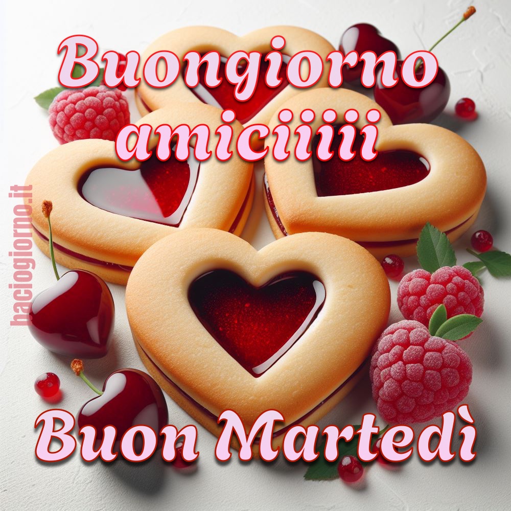 Immagini di Buon Martedì con biscotti a forma di cuore